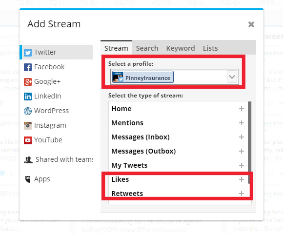 Adding streams in Hootsuite Adding streams in Hootsuite